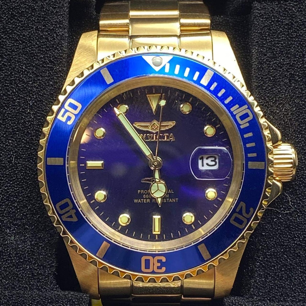 Invicta‎ Pro Diver Men Watch Gold Blue Dial 26974 Stainless Steel Quartz